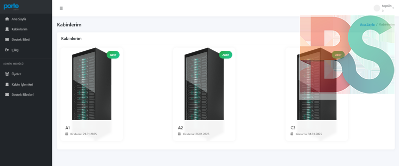 Datacenter yazılımı kabinet stok kontrol vs.