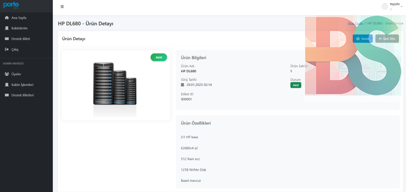 Datacenter yazılımı kabinet stok kontrol vs.